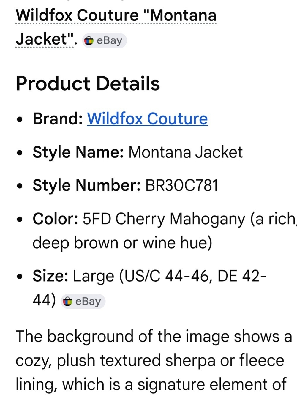 NWT Wildfox Women's Brown Sherpa-Lined Corduroy Jacket - Picture 7 of 9